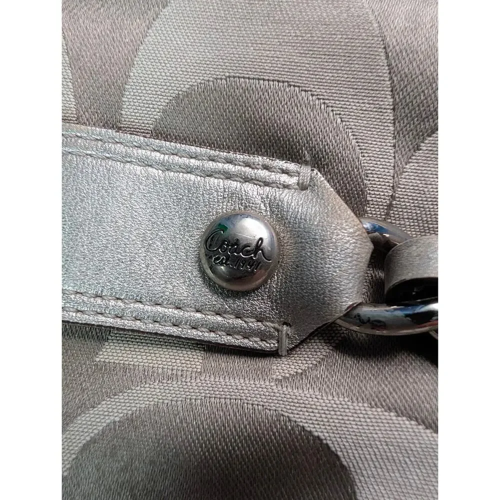 Coach Signature Sateen Convertible Duffle F18862 Silver Metallic Crossbody